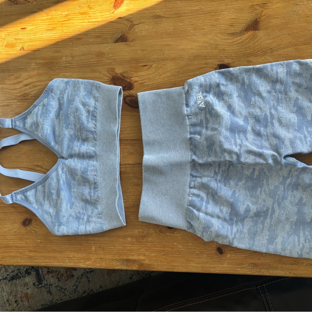 Blue Camouflage Sports Bra and Shorts Set